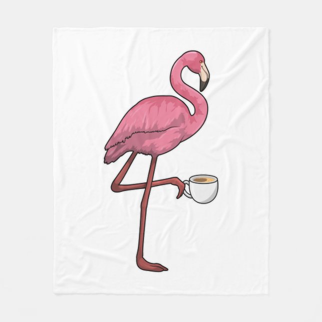 Flamingo with Cup of Coffee Fleece Blanket (Front)