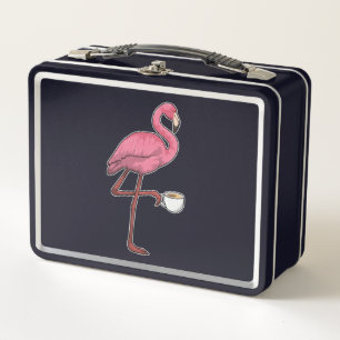Flamingo with Cup of Coffee Metal Lunch Box