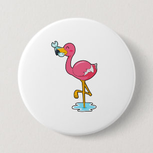 Flamingo with Fish 3 Inch Round Button