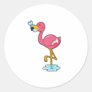 Flamingo with Fish Classic Round Sticker