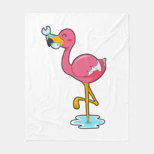 Flamingo with Fish Fleece Blanket