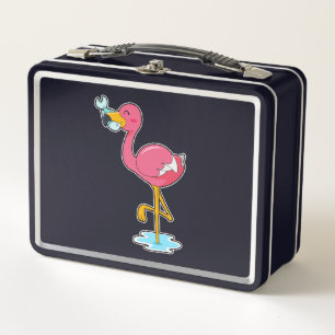Flamingo with Fish Metal Lunch Box