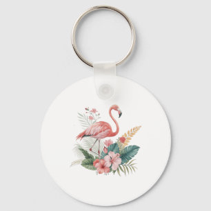 Flamingo With Flowers Keychain