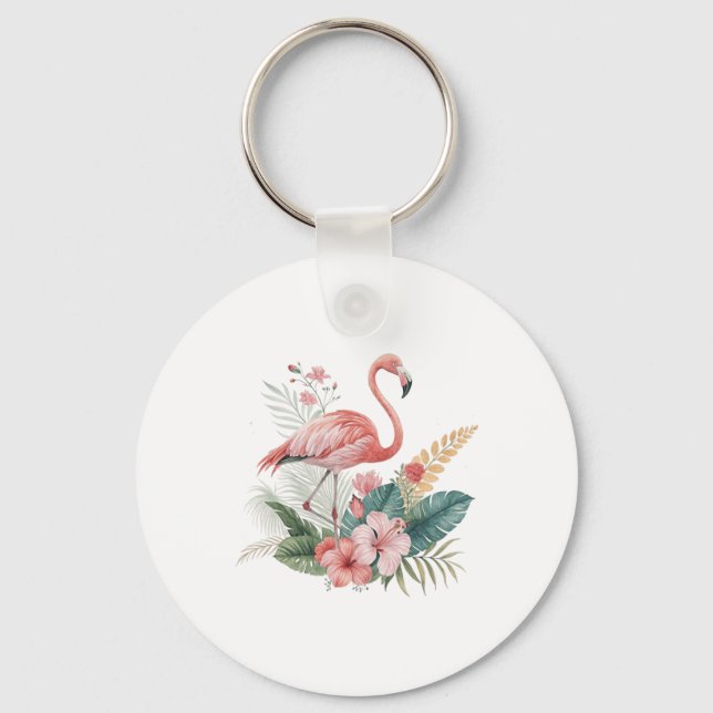 Flamingo With Flowers Keychain (Front)