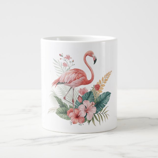 Flamingo With Flowers Large Coffee Mug (Front)