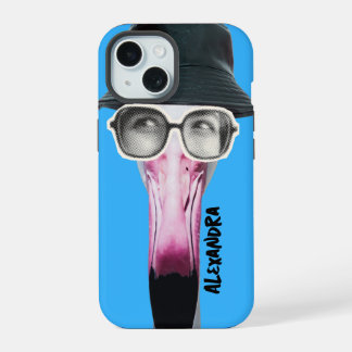 Flamingo with Funky Glasses, Unique Animal iPhone 15 Case