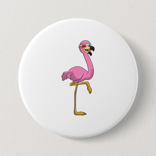 Flamingo with Glasses 3 Inch Round Button (Front)