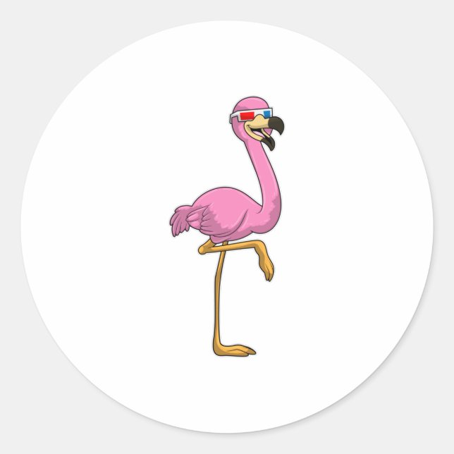 Flamingo with Glasses Classic Round Sticker (Front)