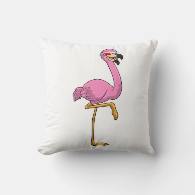 Flamingo with Glasses Throw Pillow (Front)