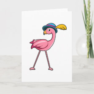 Flamingo with Hat & Feather Card