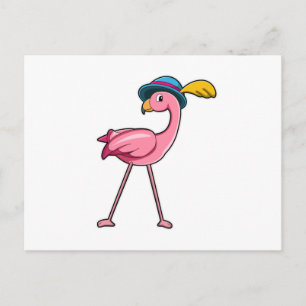 Flamingo with Hat & Feather Postcard