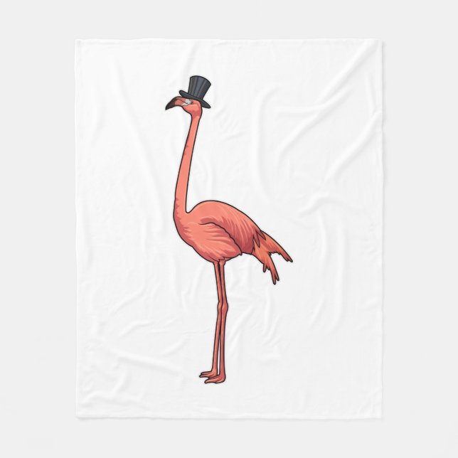 Flamingo with Hat Fleece Blanket (Front)