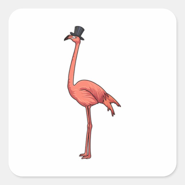 Flamingo with Hat Square Sticker (Front)