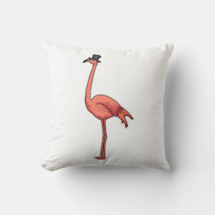 Flamingo with Hat Throw Pillow