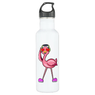 Flamingo with Headphone & Hearts 710 Ml Water Bottle