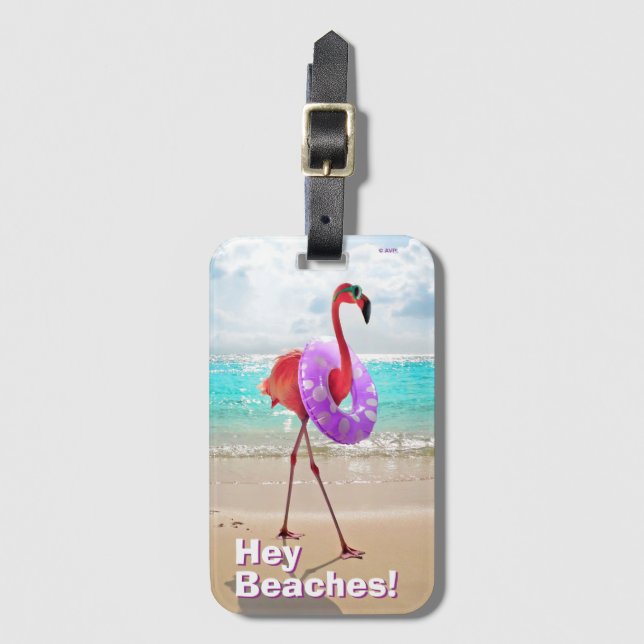 Flamingo With Inner Tube Luggage Tag (Front Vertical)