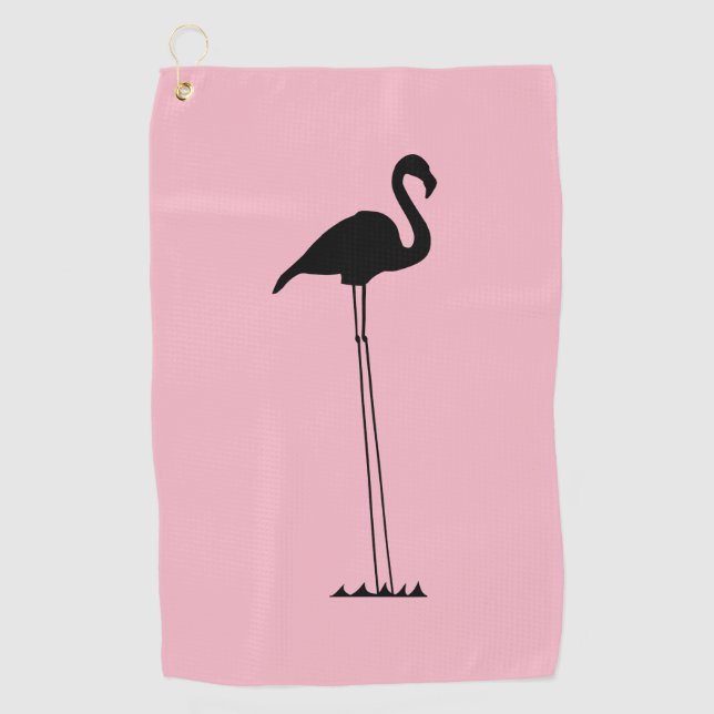 Flamingo With Long Longs Silhouette Golf Towel (Front)