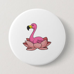 Flamingo with Lotus flower 3 Inch Round Button
