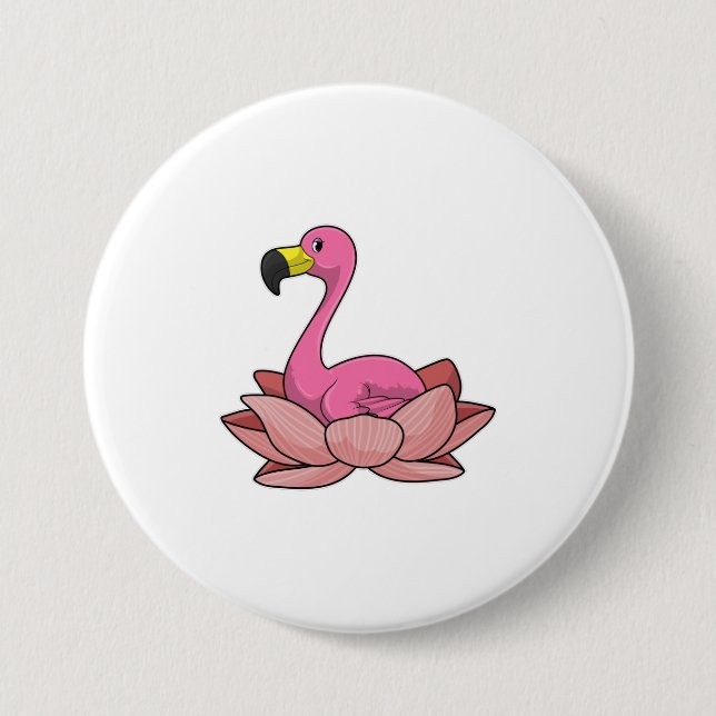 Flamingo with Lotus flower 3 Inch Round Button (Front)