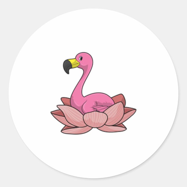 Flamingo with Lotus flower Classic Round Sticker (Front)
