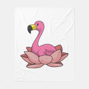 Flamingo with Lotus flower Fleece Blanket