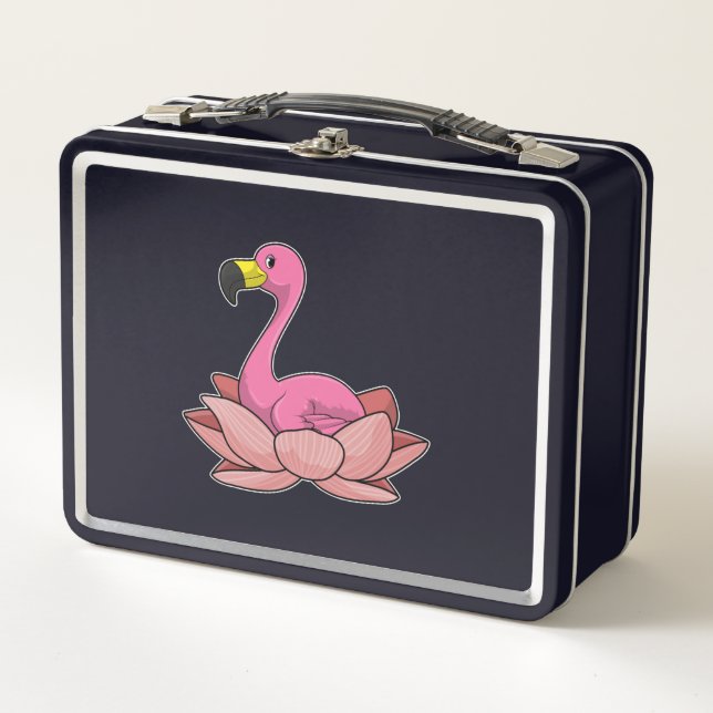Flamingo with Lotus flower Metal Lunch Box (Front)