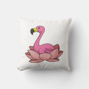 Flamingo with Lotus flower Throw Pillow