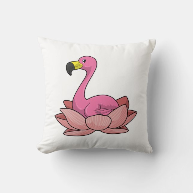 Flamingo with Lotus flower Throw Pillow (Front)