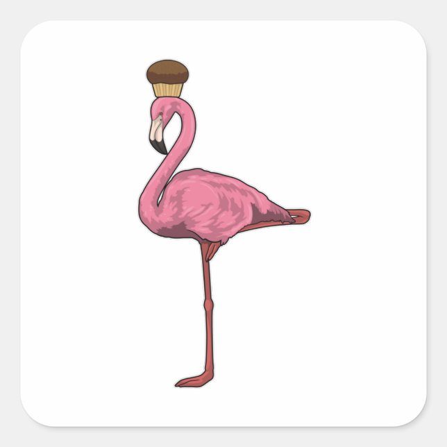 Flamingo with Muffin Square Sticker (Front)