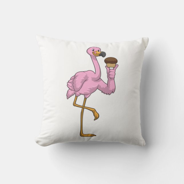 Flamingo with Muffin Throw Pillow (Front)