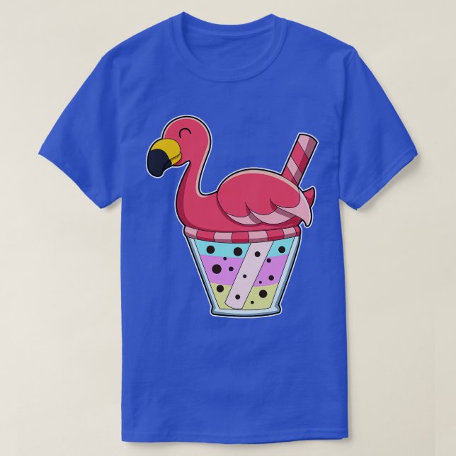 Flamingo with Mug of Juice Drinking straw T-Shirt (Design Front)