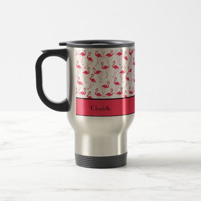 Flamingo with Name Travel Mug (Left)