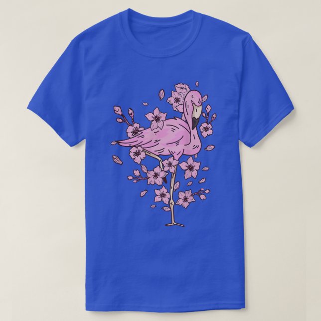 Flamingo with pink flamingo and cherry blossom and T-Shirt (Design Front)