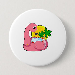 Flamingo with Pool 3 Inch Round Button