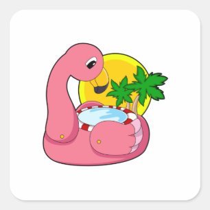 Flamingo with Pool Square Sticker