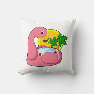 Flamingo with Pool Throw Pillow