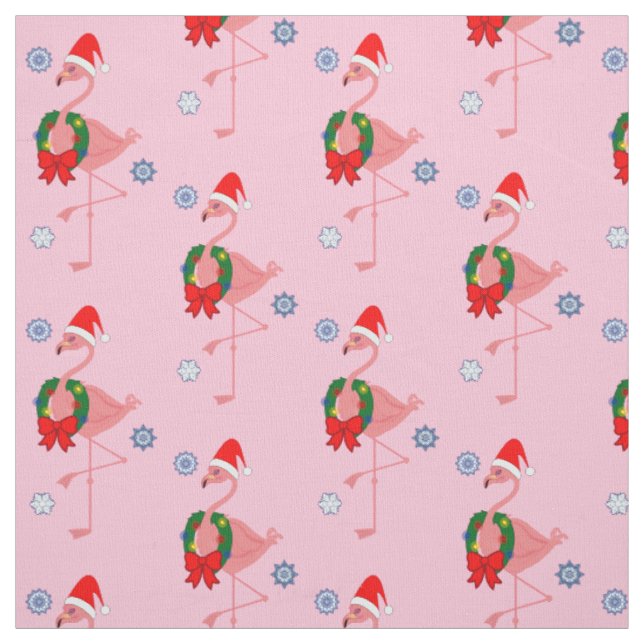 Flamingo with Santa Hat and Wreath Fabric (Swatch)