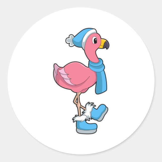 Flamingo with Scarf & Hat Classic Round Sticker (Front)