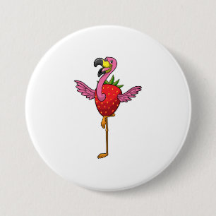 Flamingo with Strawberry 3 Inch Round Button