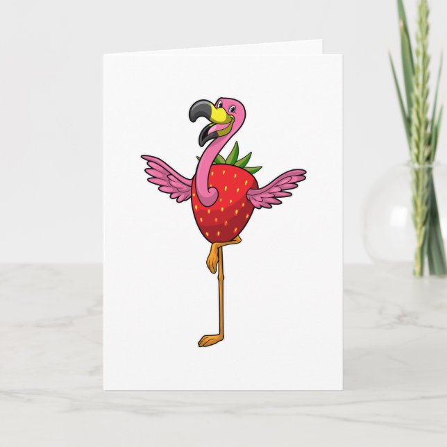 Flamingo with Strawberry Card (Front)