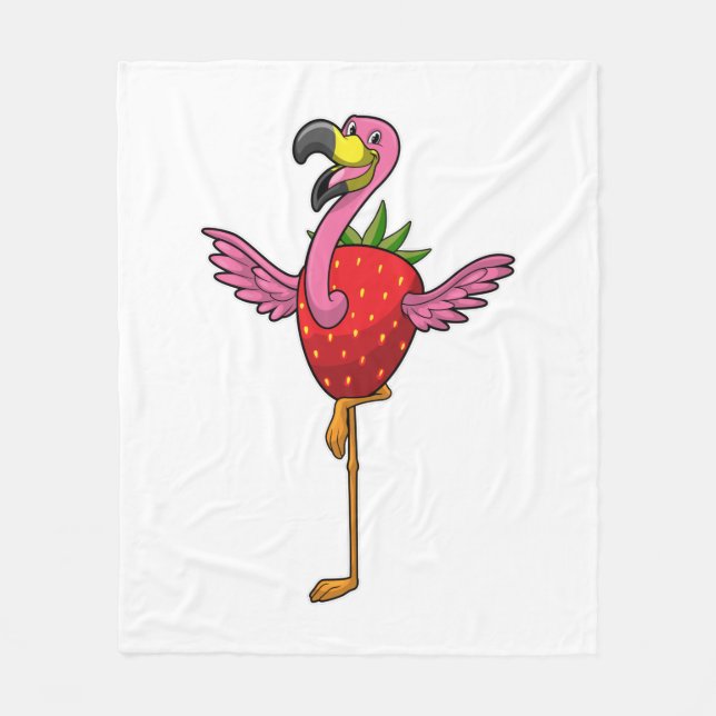 Flamingo with Strawberry Fleece Blanket (Front)