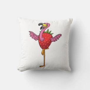 Flamingo with Strawberry Throw Pillow