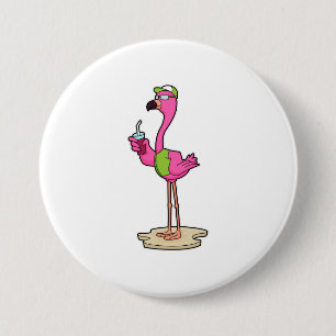 Flamingo with Sunglasses & Cap 3 Inch Round Button