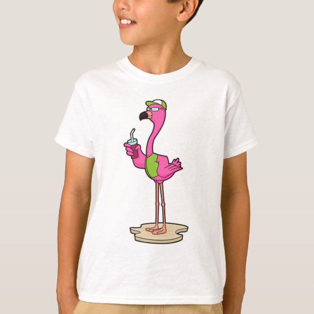 Flamingo with Sunglasses & Cap T-Shirt (Front)