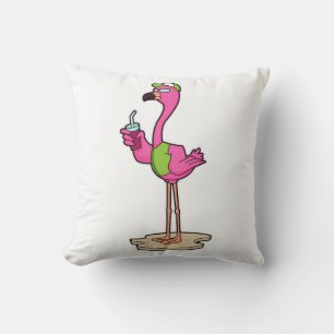 Flamingo with Sunglasses & Cap Throw Pillow