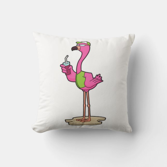 Flamingo with Sunglasses & Cap Throw Pillow (Front)