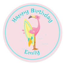 Flamingo with Surfboard Pink