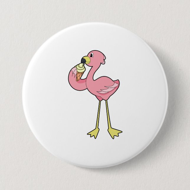 Flamingo with Waffle ice cream 3 Inch Round Button (Front)