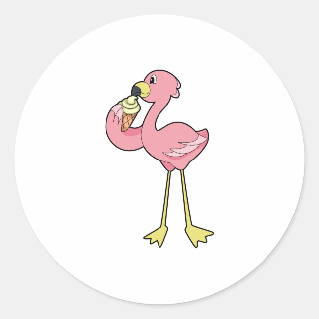 Flamingo with Waffle ice cream Classic Round Sticker (Front)