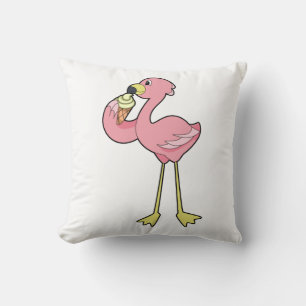 Flamingo with Waffle ice cream Throw Pillow
